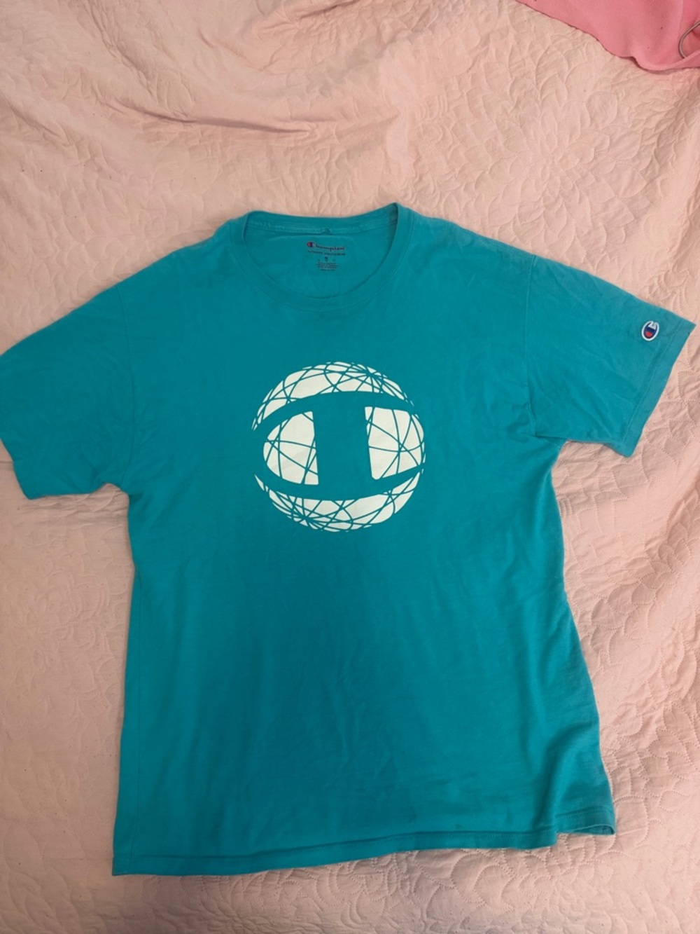Champion Teal Short-Sleeve Tee with White Globe Logo